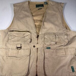 North River Men’s Khaki Utility Fishing Vest L‎ Multi Pocket Outdoor 100% Cotton
